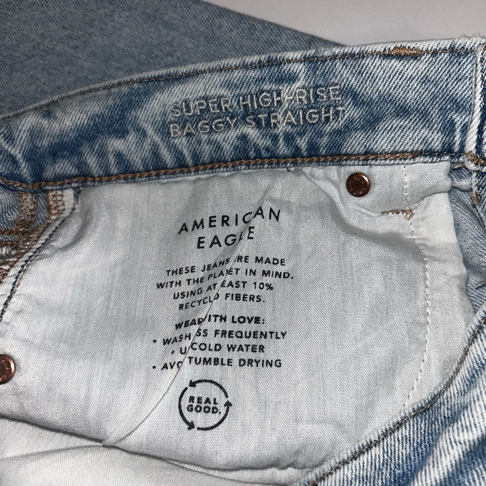 American Eagle Strigid Super‎ High Rise Baggy Straight Womens Jeans 12 Short - Picture 12 of 12